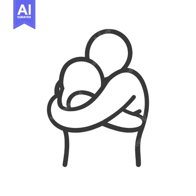 Aset desain premium: Two stick figures are embracing in a warm loving hug