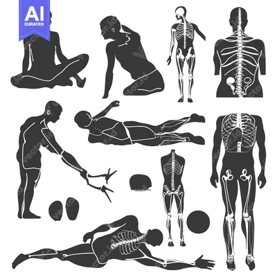 Aset premium populer: Human body silhouettes with skeletal and muscular structures