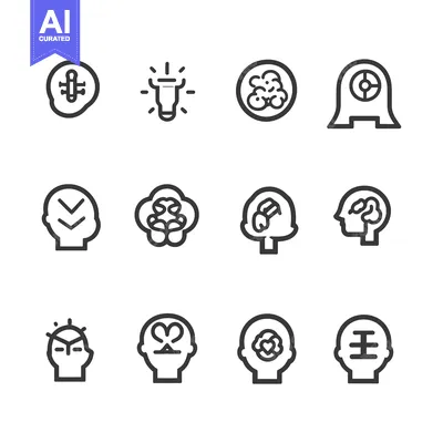 Aset premium populer: Human Head Icons with Different Symbols Inside