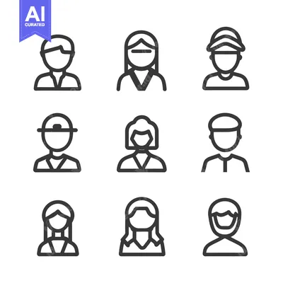 Aset premium populer: Simple black and white outline illustrations of different people