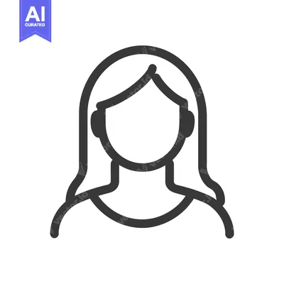 Aset desain premium: Simple black and white icon representing a woman with long hair