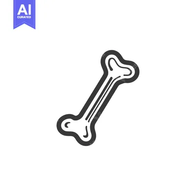 Aset desain premium: Stylized Dog Bone Illustration with Bold Black Outline on White Backgr
