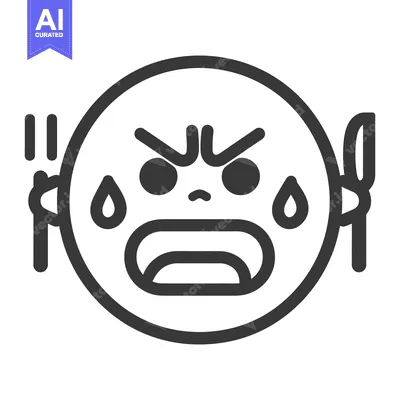 Aset desain premium: An angry face illustration with utensils expressing extreme frustratio