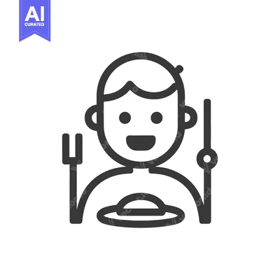 Popular premium asset: Smiling person with food utensils ready to eat a meal