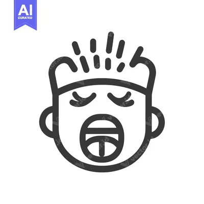 A simple black and white line drawing of a yawning person