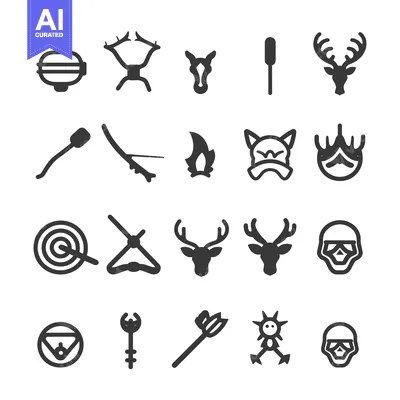 Aset desain premium: Hunting and Hunting Gear Silhouette Icons