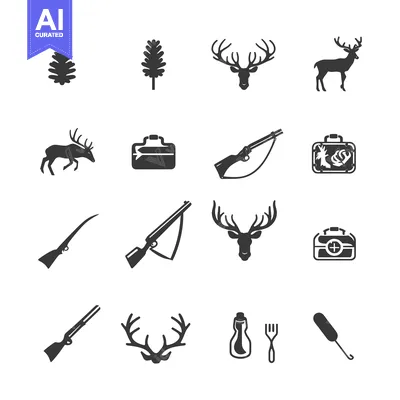 Aset premium populer: Hunting and Wilderness Icons: A Set of Black and White Illustrations