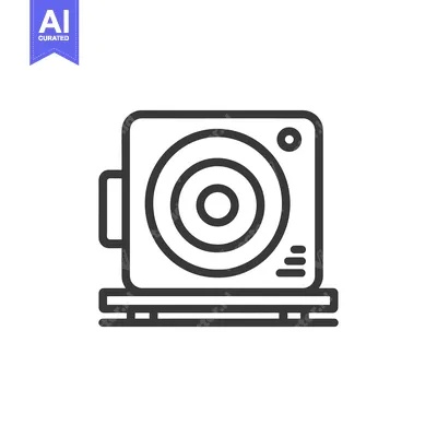 Minimalist Line Art: Square Speaker with Circular Baffle and Controls