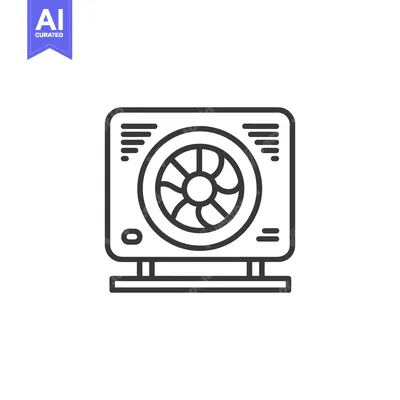 Minimalist Line Art: Square Fan Unit with Rounded Edges and Base