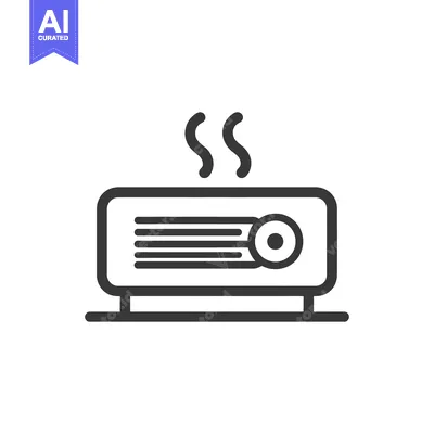 Aset desain premium: Overheated Projector Icon with Smoke, Black and White Illustration