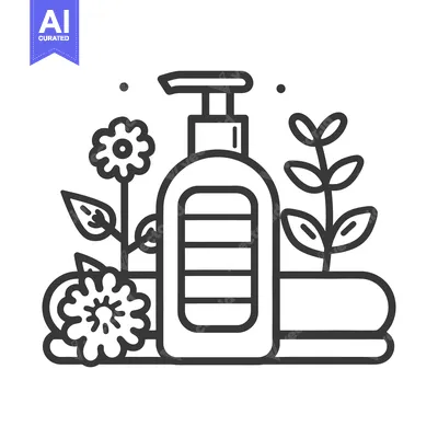 Aset desain premium: An illustrated bottle of lotion with floral and botanical elements