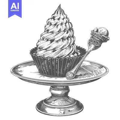 Aset desain premium: Elegant Cupcake Displayed on Ornate Cake Stand