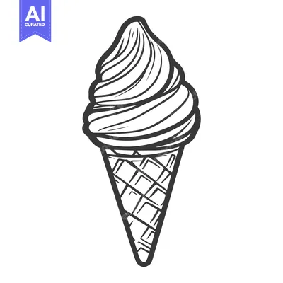 Aset premium populer: A black and white illustration of a single ice cream cone