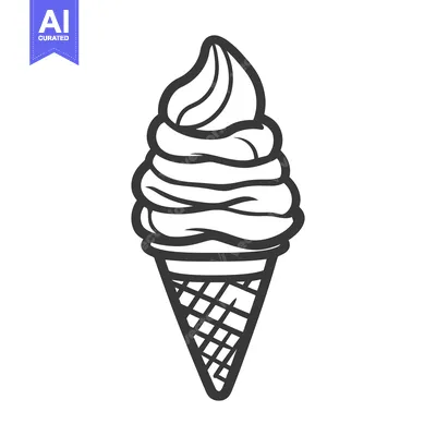 Aset desain premium: An outline drawing showing a soft serve ice cream cone