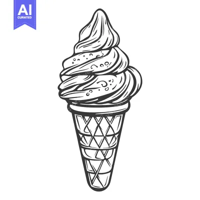 Aset premium populer: Detailed illustration showing a delicious ice cream cone swirling upwa