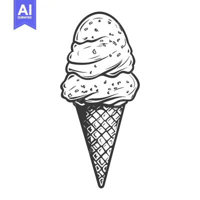 Aset desain premium: Detailed black and white sketch of an ice cream cone