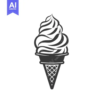 Aset premium populer: An illustrated black and white image of a soft serve ice cream