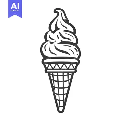 Aset premium populer: A delicious monochrome ice cream cone dessert illustration