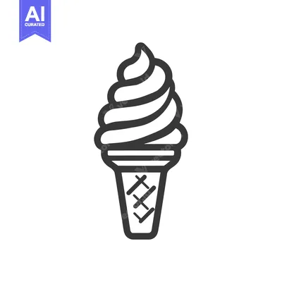 Aset premium populer: Minimalist Ice Cream Cone Icon with Swirl and Waffle Pattern