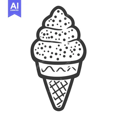 Premium design asset: Simple black and white illustration of a sweet ice cream cone