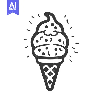 Aset desain premium: Simple black and white illustration of a delicious ice cream cone