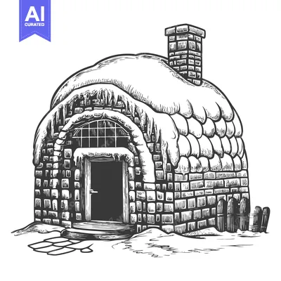Aset desain premium: Snow Covered Brick House Winter Scene Illustration