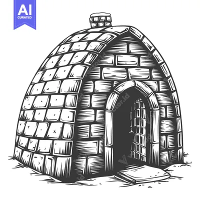 Aset desain premium: Stone Igloo Structure With Chimney And Entrance