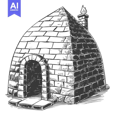 Brick Structure With Chimney And Flame