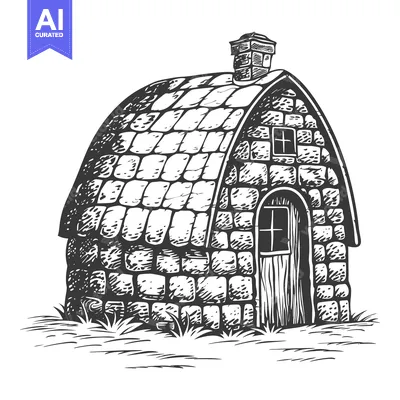 Aset premium populer: Stone Cottage Illustration with Chimney and Grass