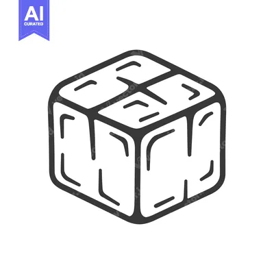 Aset desain premium: A simple illustrated monochrome image of an ice cube