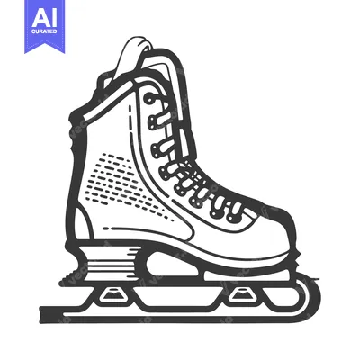 Premium design asset: A stylized black and white illustration of an ice skate