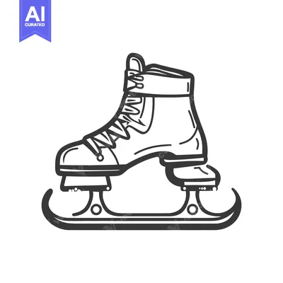 Aset premium populer: A black and white illustration shows a single ice skate design