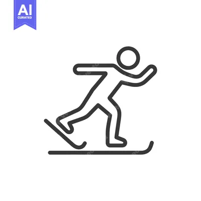 Aset desain premium: Minimalist Skiing Icon: Linear Figure in Motion on Skis