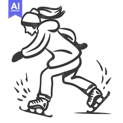 Aset premium populer: A person ice skating with a hat on in monochrome illustration