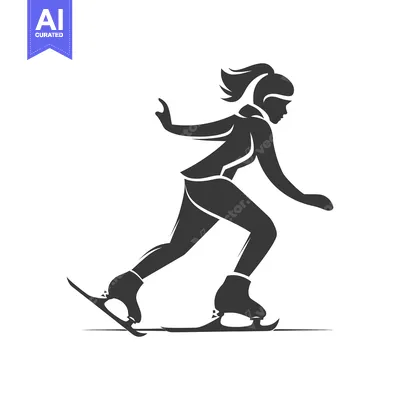 Aset desain premium: A silhouette of a woman ice skating with determination and speed