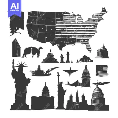 Iconic American Landmarks and Symbols Silhouettes