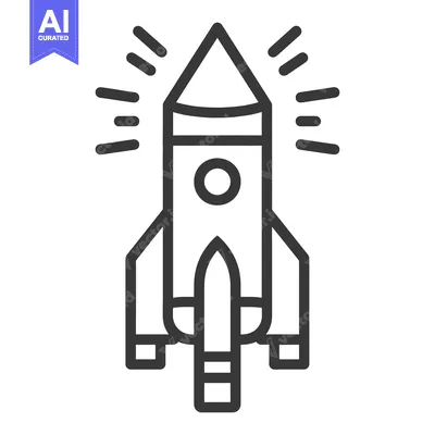 Aset desain premium: A black and white simple illustration of a rocket ship ready