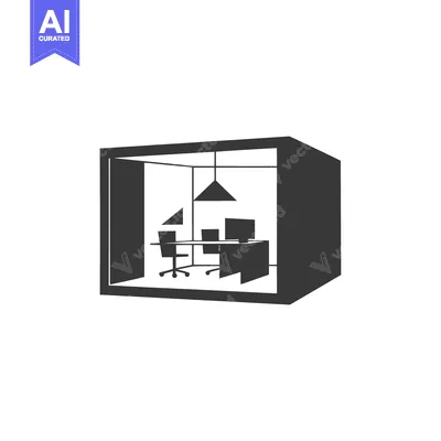 Popular premium asset: Icon of a small office with a desk, two chairs, and two lamps