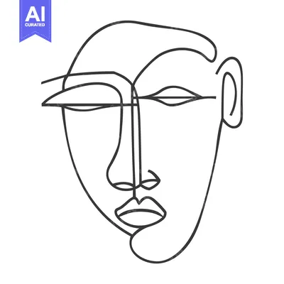 Aset premium populer: A single line drawing depicts the stylized face of a human