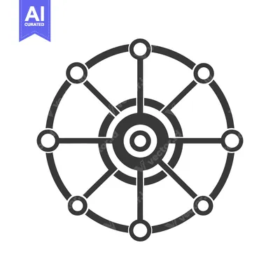 Premium design asset: A circular network design shows interconnected nodes and central hub
