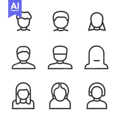 Aset premium populer: Nine simple vector icons depicting different human head shapes
