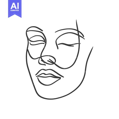 Aset premium populer: The Simple Line Drawing Depicts a Peaceful Human Face