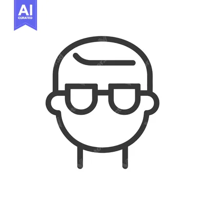 Aset premium populer: Simple outlined image representing a person wearing glasses and smilin