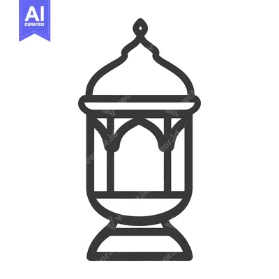 Aset desain premium: A decorative black line illustration of an ornamental lantern