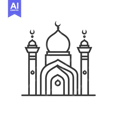 Aset desain premium: The Simple Black Outlined Vector Illustration of a Mosque Building