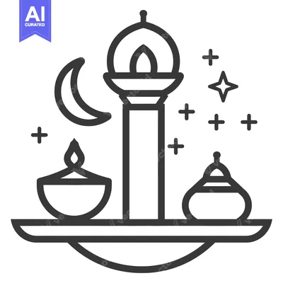 Aset desain premium: A religious icon featuring a crescent moon and glowing lamps
