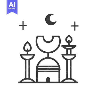 Aset desain premium: A religious icon depicting a structure and ceremonial elements at nigh