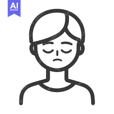 Aset desain premium: A simple black and white illustration of a person looking sad