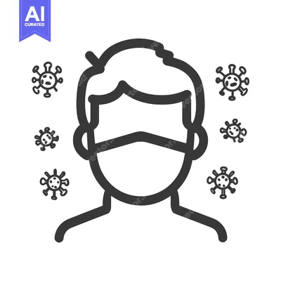 A person wearing a face mask surrounded by germs