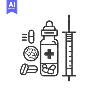 Aset desain premium: A simple illustration showing medical supplies and medication options